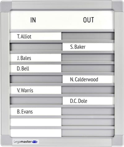 Aanwezigheidsbord t.b.v. 10 Personen - In- en Uitregistratiesysteem voor Kantoor