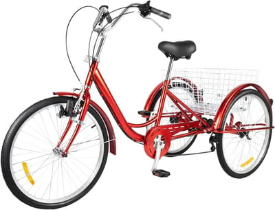 Driewieler voor Volwassenen - Comfortabele Trike - Ontspannen Fietstochten - Zes Versnellingen - 24 Inch Wielen - Rood