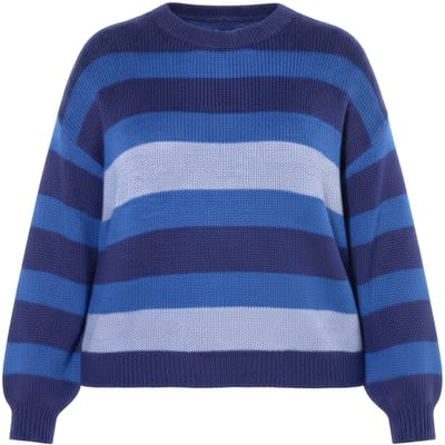 Angel of Style - Dames - Trui loose fit blokstrepen lange ballonmouw - Koningsblauw - Maat 50+