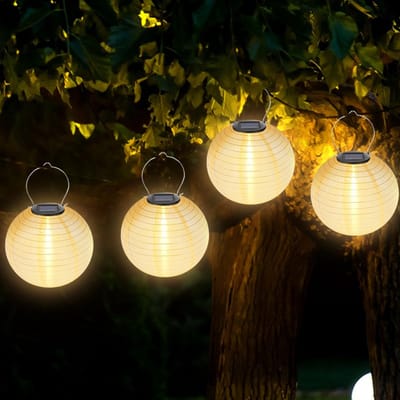 Dailygoods- Lantaarn op zonne-energie 4 stuks - Weerbestendig - LED-Lantaarn - Waterdicht - Hangende tuinlantaarn - 20 cm - Tuinverlichting