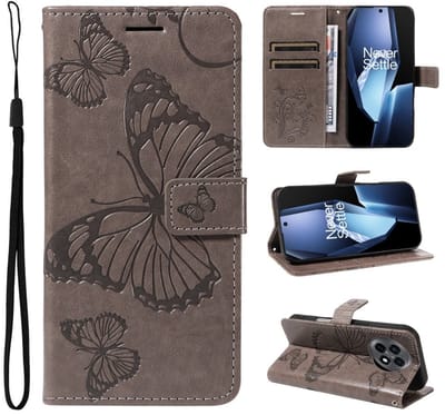 Coverup Hoesje - Geschikt voor OnePlus 13R Hoesje - Coverup Vlinders Book Case - Taupe Grijs