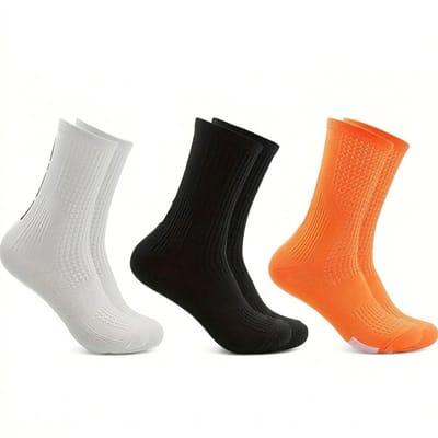 Wit Zwart Oranje wielren en sport sokken unisex ademende fietssokken outdoor casual hoge sokken met letter patroon 3 paar maat 42-45