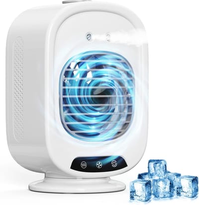 Mobiele Airco - Aircooler - Mobiele Airco Zonder Afvoer - Mini Ventilator - Energiezuinige Koeler met Drie Snelheden - 2 luchtbevochtingsstanden - Ventilator Oplaadbaar USB - Draagbare Mobiele Airco Cooler voor Slaapkamer, Keuken en Badkamer