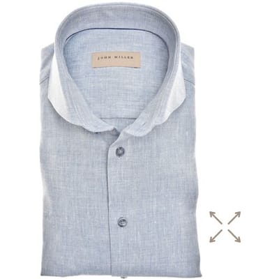 John Miller Overhemd Mélange Color Fine Texture Linnen Stretch Blend Midden Blauw / male