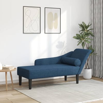 vidaXL - Chaise - longue - met - kussens - stof - blauw