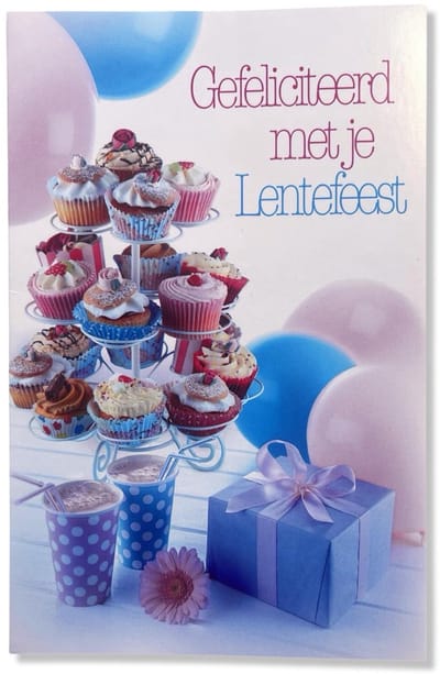 Lentefeest Wenskaart Cupcakes - 12x17cm - Gevouwen kaart inclusief envelop