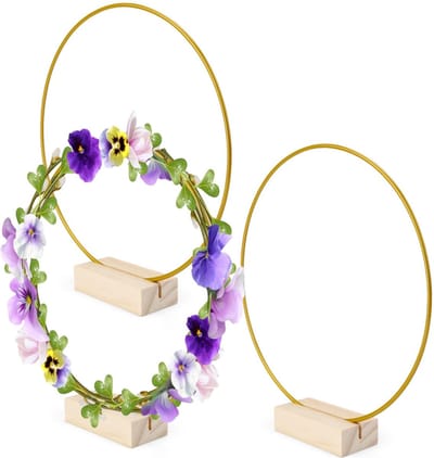 JGS ® Elegante Gouden Ringen met Houten Basis voor Tafeldecoratie en Feestelijke Versieringen