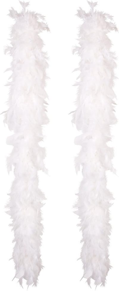 Boland Carnaval verkleed boa met veren - 2x - wit - 180 cm - 50 gram - Glitter and Glamour