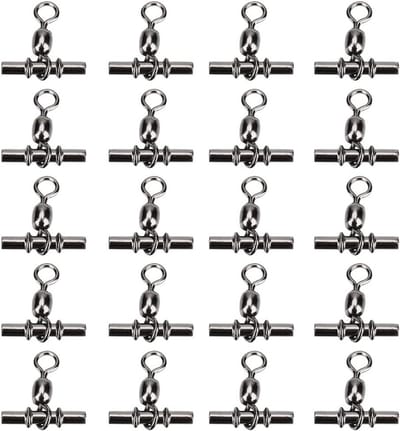 5 soorten 20 stuks vissershulpmiddelen met koperen crimp swivel, T-vormige karabijnhaak en lijnplug voor effectieve visserij