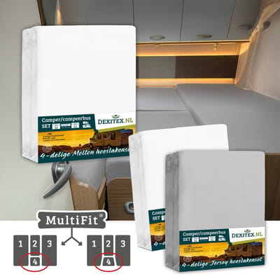 Dexitex 1 x Molton 1 x Hoeslaken Wit + 1 x Hoeslaken Licht grijs / 4 delige set-Geschikt voor Camper lengtebedden of enkele bedden
