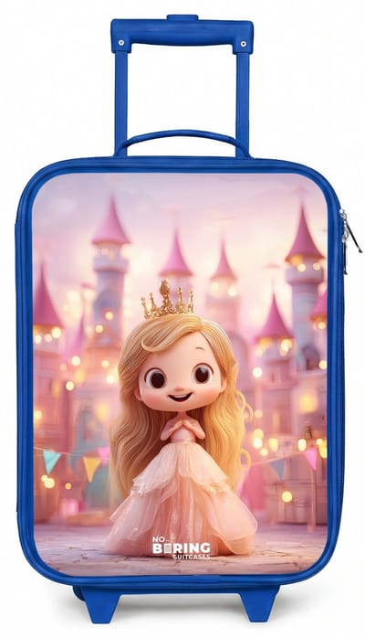 NoBoringSuitcases.com® - Kinderkoffer blauw - Kindertrolley jongen - Prinses - Roze - Kasteel - Koffer kind lichtgewicht - Reiskoffer trolley voor kinderen - Koffertje met lichtgevende wieltjes - Rolkoffer