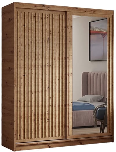 Kledingkast Dora met lamellen en spiegel 160 cm inclusief 2 schuifdeuren Hangende deurkast (kleur: artisan, artisan, lamellen artisan)