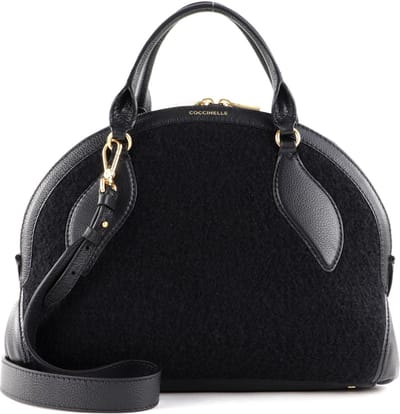 COCCINELLE Leren Handtas Schoudertas Colette Wool Handbag Noir Zwart