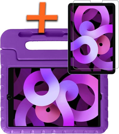 Hoesje - Geschikt voor Apple iPad Air 6 (2024) - 13 inch - 6e Generatie - M2 - Met Screenprotector - Kinderhoes Shockproof Bumper - Kidsproof Case - Tablet Hoes - Kinder Hoes Cover - Paars