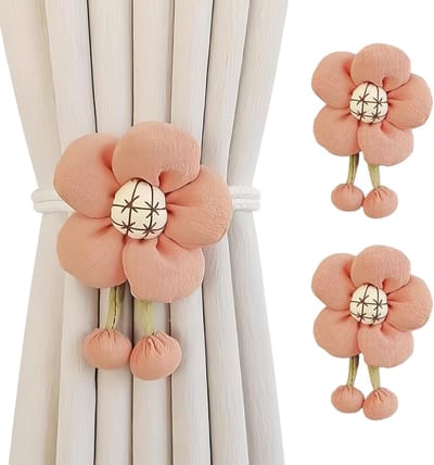 2-delige set gordijnbinders met bloemenmotief - Gordijnhaken met kunstbloemen en bolletjes - Leuke set gordijnbinders - Geschikt voor thuis en op kantoor - Gordijnen voor de woonkamer - Oranjebloesem