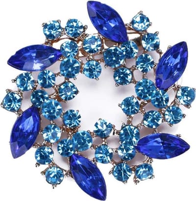 Fako Bijoux - Broche - Krans - Facet - Kristal - 53mm - Goud - Blauw