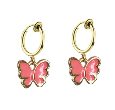 Klem oorbellen- vlinder- roze/rood -goudkleurig-geen gaatje-Charme Bijoux