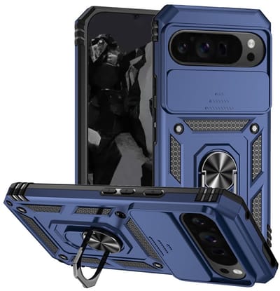 Coverup Hoesje - Geschikt voor Google Pixel 10 Pro XL Hoesje - Coverup Armor Ring Kickstand Back Cover met Camera Shield - Blauw