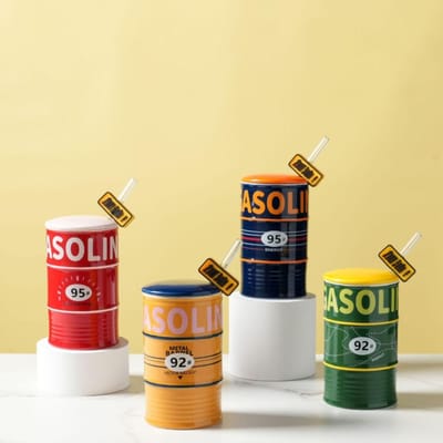 Creatieve Olietank Mok Gepersonaliseerde Keramische Kop Grappige Waterbeker Koppelsbeker Grote Capaciteit met Deksel met Rietje Cadeau FCL 60/four-color mixed