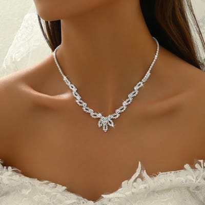 4-delige Dames Trendy Klauwketting Temperament Bloem Oorbellen Ketting Armband Ring Sieradenset Bruiloft Banket Feest Vakantie Cadeau brown