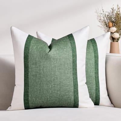 Groene Gestreepte Kussenslopen 45x45 cm - Decoratieve Linnen Kussenhoezen Set van 2