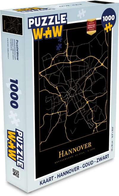 Puzzel Kaart - Hannover - Goud - Zwart - Legpuzzel - Puzzel 1000 stukjes volwassenen