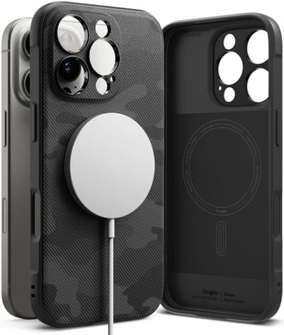 Ringke Onyx Magnetic | Hoesje Geschikt voor Apple iPhone 16 Pro Max | Compatibel met MagSafe | Back Cover Flexibel TPU | Camo Zwart
