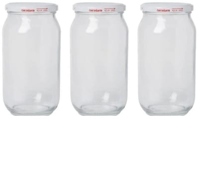 Van coos&aar | Glazen pot 1 liter met witte twist-off deksel - weckpot set van 3 stuks - voorraad pot- voedsel bewaren - Glas - Draaideksel