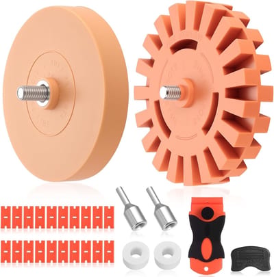 2-delige Rubber Gumset voor Boormachine, 4"(Ø100mm) & 3.5"(Ø88mm) Sticker Verwijderaar met Adapter voor Foil en Stickers, Handmatig Gebruik en Effectieve Reiniging
