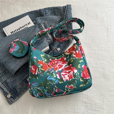 High-end Etnische Stijl Grote Bloem Quilt Enkele Schouder Tas Nieuwe Modieuze Casual Eenvoudige Crossbody Draagtas black