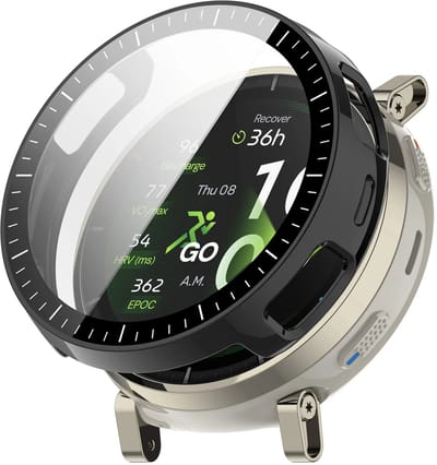 Strap-it PC case met glas geschikt voor Amazfit Active 3 Premium - Optimale bescherming - Screenprotector - Beschermend hoesje - Bescherming tegen stoten & krassen - Zwart
