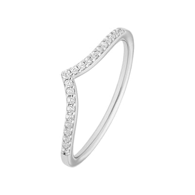 Lucardi Dames Zilveren ring V-vorm rhodiumplated met zirkonia - Ring - 925 Zilver - Zilverkleurig - 17 / 53 mm