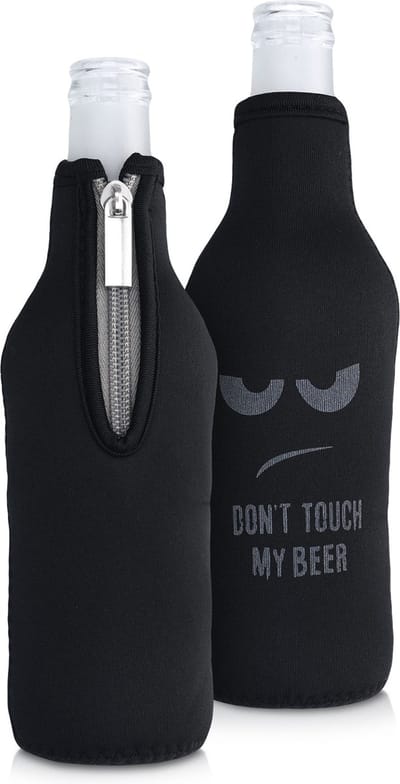 kwmobile 2x flessenkoeler - Koeltas van neopreen voor flessen - geschikt voor 330ml fles flesjes bier en frisdrank - In wit / zwart Don't Touch my Beer design