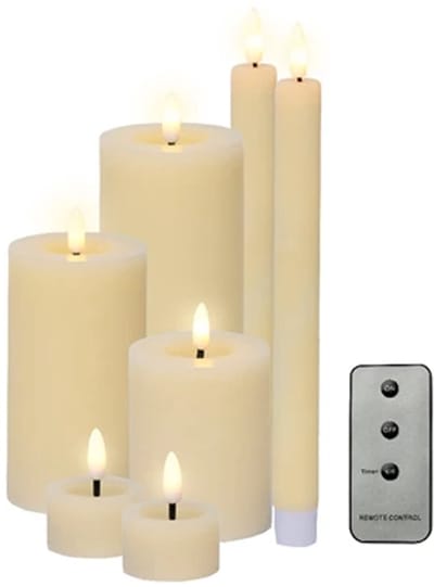 Lumineo Led kaarsen set - wax - 7-dlg - creme - dinerkaarsen/stompkaarsen/theelichten - afstandsbediening
