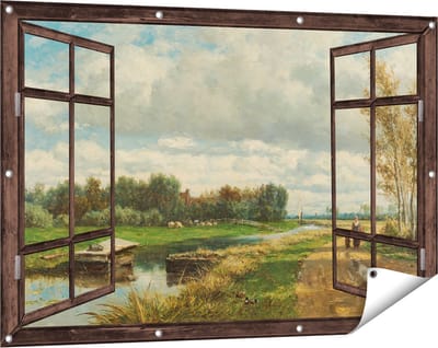 Gards Tuinposter Doorkijk Landschap in de Omgeving van Den Haag - Willem Roelofs - 120x80 cm - Tuindoek - Tuindecoratie - Wanddecoratie buiten - Tuinschilderij