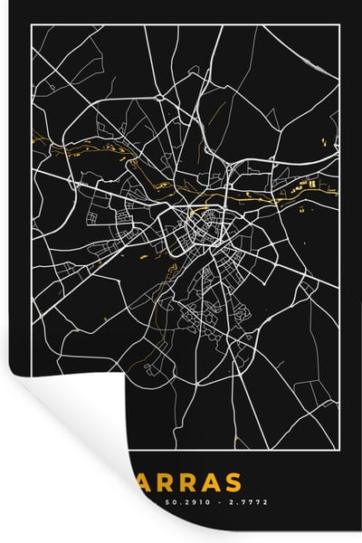 Muurstickers - Sticker Folie - Frankrijk - Arras - Stadskaart - Kaart - Plattegrond - 20x30 cm - Plakfolie - Muurstickers Kinderkamer - Zelfklevend Behang - Zelfklevend behangpapier - Stickerfolie
