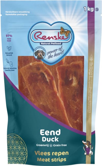 Renske Gezonde Beloning Vleesrepen Hondensnack Eend - 1 kg