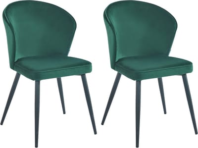 Colenis® - Curve Eetkamerstoel - Set Van 2 - Groen - Velvet - Zwarte Poten