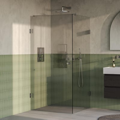 Brauer Void - Carving Douchecabine met Draaideur - Helder Glas - 100x100x200 cm - incl. Glascoating - PVD RVS-Kleurig Geborsteld