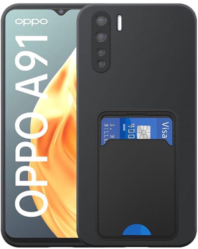 Geschikt voor Oppo A91 / Reno 3 4G Telefoonhoesje met TPU Pasjeshouder - Flexible Back Cover Case Siliconen TPU with Cardslot - Zwart - Smartphonica geschikt voor Oppo A91;Oppo Reno3