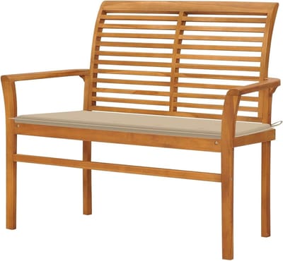 Tuinbank met kussen - Outdoorbank Hout - Ontspannen in de tuin - Massief teakhout - 112 cm - Beige