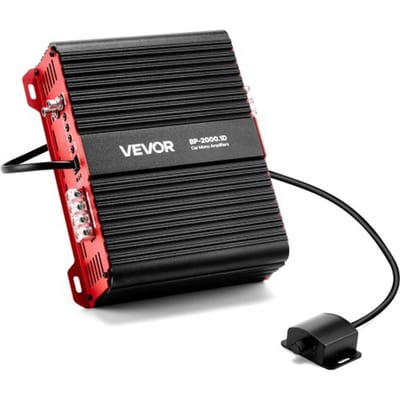 VEVOR Monoblock Auto-Versterker 2000 W Rms Max 1/2/4 Ohm, Audioversterker (Klasse D / 1-Kanaals) met Afstandsbediening voor Subwooferniveau, Laagdoorlaatfilter, Basversterking en Volumeregeling.