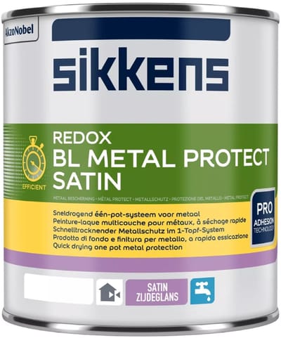 Sikkens Redox BL Metal Protect Satin - Watergedragen zijdeglans sneldrogende 1 pot systeem - binnen en buiten - Metaal en diverse ondergronden - 1 L - RAL 9005 Zwart