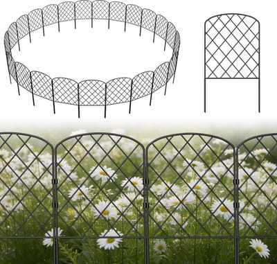 10 Stuks Decoratieve Metalen Tuinhek, elk 60x32cm, Boog Vijverhekken met Diamantvormig Gaaspatroon, Tuinhek (totale 320cm Lang), Bloemperkomranding, Mooie Decoratieve Omheining, Steekhek voor Honden/Bloembedden/Tuinieren/Moestuinen