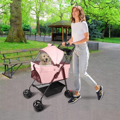 Opvouwbare Hondenbuggy en Kattenwagen met Bekerhouder en Opslag