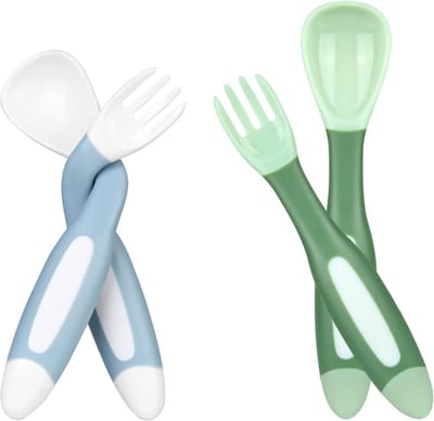 Set van 2 Veilige Baby Lepels voor Links- en Rechtshandige Kinderen, Ideaal voor Voedingstraining en Eten Leren