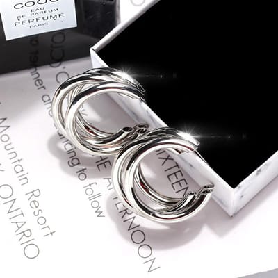 Goud Kleur Gladde Drie Cirkels Hoepel Oorbellen Overdreven Dikke Buis Ronde Oor Eenvoudige Vrouwen Mode-sieraden Hiphop Rock