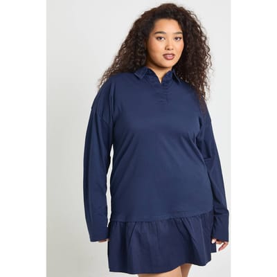 boohoo Dames Plus T-Shirt Jurk met Ruches Zoom | Marineblauw | Maat: 44