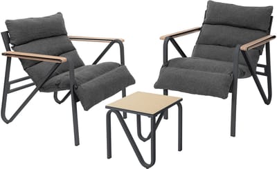 Tuinmeubelset 3-delige antraciet-grijze zitgroep met 2 stoelen, tafel & zitkussen stalen frame weerbestendig ML-Design