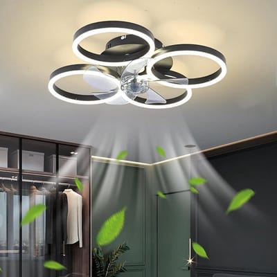 4 Ringen Ventilator - Zwart - 60 cm - Smart Lamp - Kroonluchter - Dimbaar Met Afstandsbediening - 64W